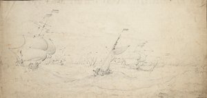 Escuadra de retaguardia holandesa a barlovento en mar gruesa, c.1672 (grafito) de Willem van de the Elder Velde