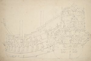 Un barco de Amsterdam, posiblemente un indiano, de unos 50 cañones, c.1670 (grafito)