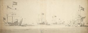 Buques insignia holandeses anclados con barcos al costado, c.1664 (grafito, aguada gris) de Willem van de the Elder Velde