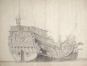 Retrato del yate de un príncipe holandés, c.1660 (grafito, aguada gris) de Willem van de the Elder Velde