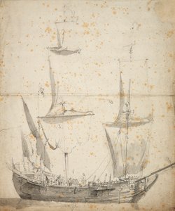 Retrato de un pequeño mercante holandés, c.1665 (grafito, aguada gris) de Willem van de the Elder Velde
