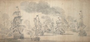 La batalla de Solebay, 28 de mayo-7 de junio de 1672 (grafito) de Willem van de the Elder Velde
