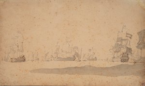 La flota holandesa tendida, probablemente en mayo de 1672, c.1672 (grafito, aguada gris)