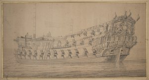 El "York", c.1674 (grafito, aguada gris) de Willem van de the Elder Velde
