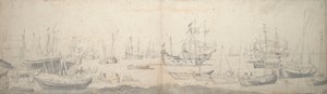 Weyschuits, un kaag y hombres de guerra holandeses en el Texel de Willem van de the Elder Velde