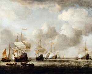 Una flota holandesa fondeando con brisa de Willem van de the Younger (attr.to) Velde