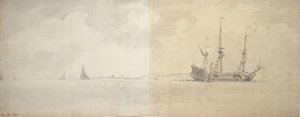 Un buque de guerra holandés anclado, c.1666 (grafito) de Willem van de Velde the Younger