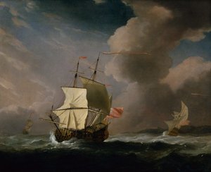 Un dos pisos inglés en un fuerte viento con otro barco en el fondo de Willem van de Velde the Younger