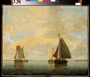 Veleros. Pintura de Willem van de Velde el Joven (1633-1707). Óleo sobre lienzo, 24,5 x 32,5 cm, finales del siglo XVII. Arte flamenco, estilo barroco. Museo del Hermitage, San Petersburgo.