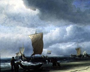 Barcos de pesca llegando a la orilla de Willem van de Velde the Younger