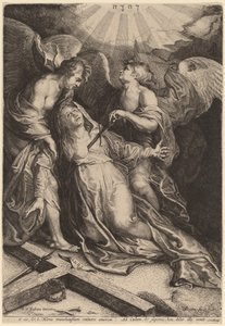 Mater Dolorosa arrodillada, sostenida por dos ángeles de Willem van der Leeuw after Sir Peter Paul Rubens