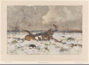 Arado en un campo cubierto de nieve