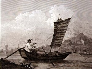 Economía de tiempo y trabajo ejemplificada en un barquero chino, grabado por Thomas Medland, pub. por G. Nicol de William (after) Alexander