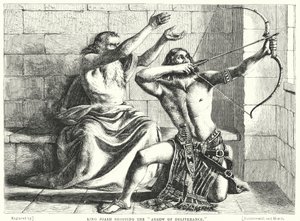 El Rey Joás disparando la Flecha de la Liberación (grabado)