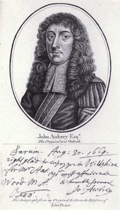 John Aubrey, anticuario inglés, filósofo natural y autor (grabado) de William (after) Faithorne