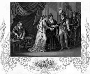 La conclusión del Tratado de Troye, en Enrique V por William Shakespeare (1564-1616) grabado por J. Rogers (grabado) de William (after) Hamilton