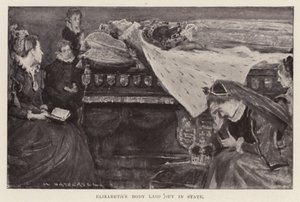 El cuerpo de Isabel I expuesto, pub. 1898 (litografía)