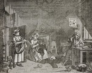 Poeta afligido, según pintura de William Hogarth de William (after) Hogarth