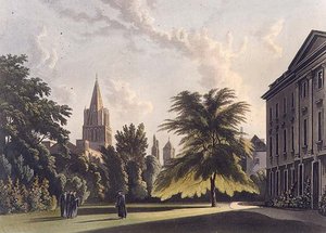 Exterior del Corpus Christi College y la Catedral de Christ Church, ilustración de la 