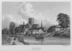 Hereford, desde el río (grabado) de William (after) Westall