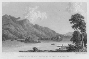 Lago Inferior de Killarney, Castillo y Isla de Ross (grabado)
