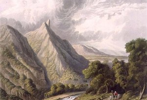 Vista en el Bore Ghaut, grabado por T. Fielding y coloreado por J.B. Hogarth de William (after) Westall