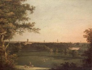 Una vista de Manchester con figuras en primer plano de William (attr. to) Bellers