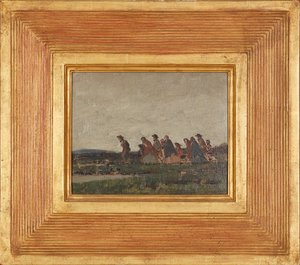 Figuras cruzando un paisaje (óleo sobre lienzo) de William (circle of) Nicholson