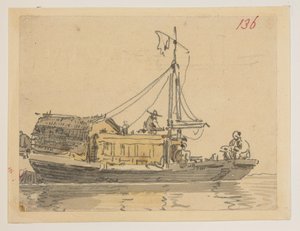 136. A junk, de un Álbum de 372 dibujos de paisajes, costas, disfraces y la vida cotidiana realizados durante la embajada de Lord Macartney ante el Emperador de China, entre 1792 y 1794 (lápiz y acuarela sobre papel) de William Alexander