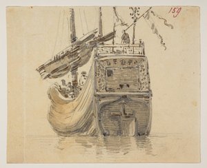 159 Un barco.  , de un Álbum de 372 dibujos de paisajes, costas, disfraces y la vida cotidiana realizados durante la embajada de Lord Macartney ante el Emperador de China, entre 1792 y 1794 (lápiz y acuarela sobre papel) de William Alexander