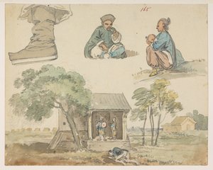 165 Estudios de figuras y santuario.  , de un Álbum de 372 dibujos de paisajes, costas, disfraces y la vida cotidiana realizados durante la embajada de Lord Macartney ante el Emperador de China, entre 1792 y 1794 (lápiz y acuarela sobre papel) de William Alexander
