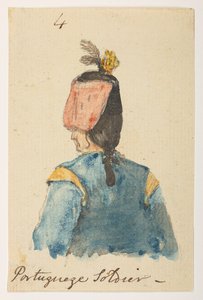 4 4’ Soldado Portugués.’  de un álbum de 372 dibujos de paisajes, costas, disfraces y la vida cotidiana realizados durante la embajada de Lord Macartney ante el emperador de China, entre 1792 y 1794 (lápiz y acuarela sobre papel) de William Alexander