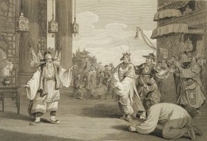 Una escena en una obra histórica exhibida en el escenario chino, grabado por James Heath, pub. por G. Nicol, 1796 de William Alexander
