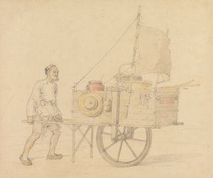 Transportista chino con su carretilla a vela