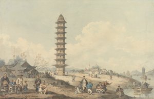 Ciudad de Lin Tsin, Shantung, con vistas al Gran Canal de William Alexander