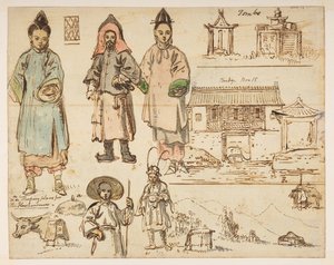 Estudios de figuras y edificios que incluyen 