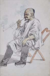 Hombre chino sentado fumando