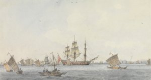 El Hindostan anclado en el estrecho de Mi-a-tau de la ciudad de Ten-choo-fou a la entrada del golfo de Pekín.