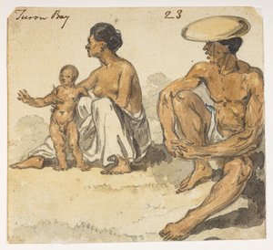 f.4 23 Hombre, mujer y niño de ‘Bahía de Turon’.  de un álbum de 372 dibujos de paisajes, costas, disfraces y la vida cotidiana realizados durante la embajada de Lord Macartney ante el emperador de China, entre 1792 y 1794 (lápiz y acuarela sobre papel)