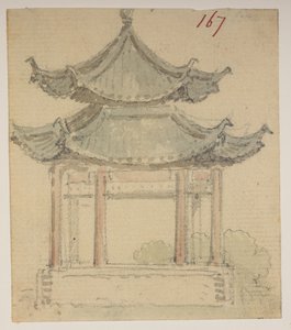 f.63 167 Templo.  , de un Álbum de 372 dibujos de paisajes, costas, disfraces y la vida cotidiana realizados durante la embajada de Lord Macartney ante el Emperador de China, entre 1792 y 1794 (lápiz y acuarela sobre papel)