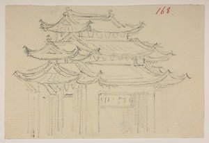 f.63 168 Templos.  , de un Álbum de 372 dibujos de paisajes, costas, disfraces y la vida cotidiana realizados durante la embajada de Lord Macartney ante el Emperador de China, entre 1792 y 1794 (lápiz y acuarela sobre papel)