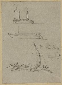 Tres bocetos de barcos en el río Düsseldorf de William Alfred Delamotte