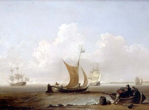 Un kaag holandés y otros barcos holandeses frente a la costa de Holanda de William Anderson
