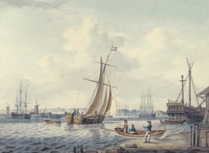 Una vista de Greenwich y Deptford mostrando el Colegio Naval Real y el Astillero Real, 1789 de William Anderson