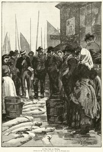 Venta de pescado en Whitby de William Barnes (after) Wollen