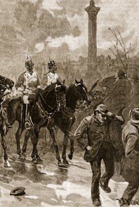 Domingo Sangriento: Los guardias de vida sosteniendo la Plaza Trafalgar, 1887, ilustración de 