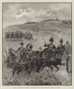 Maniobras militares en Frensham, cerca de Aldershot, Artillería Real a Caballo galopando a posición de William Barnes Wollen
