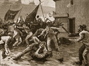 Disturbios en Belfast, 1886, ilustración de 