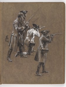 Estudio para la pintura al óleo de William Barns Wollen, La Batalla de Lexington 1775 de William Barnes Wollen
