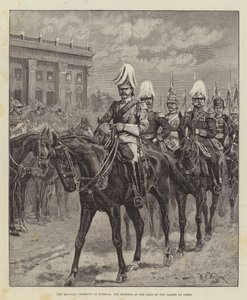 La ceremonia militar en Potsdam, el emperador a la cabeza de los Gardes du Corps de William Barnes Wollen
